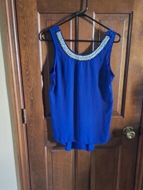 Socialite Navy Blue Sleeveless Camisole with Beaded Neckline